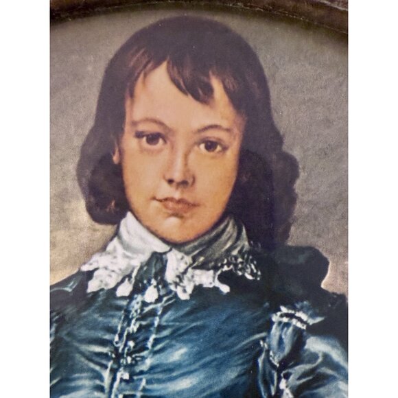 Oval The Blue Boy Picture Convex Bubble Glass Ornate Italian Frame 17x12” VTG - Picture 2 of 11